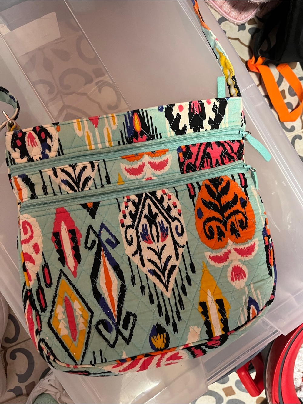 Vera Bradley Mint Quilted Crossbody with Multicolor Ikat Print